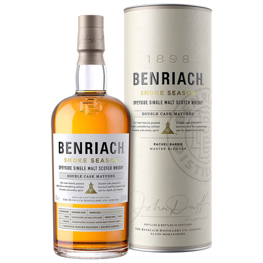 Benriach Smoke Season bottle and tube in the white background