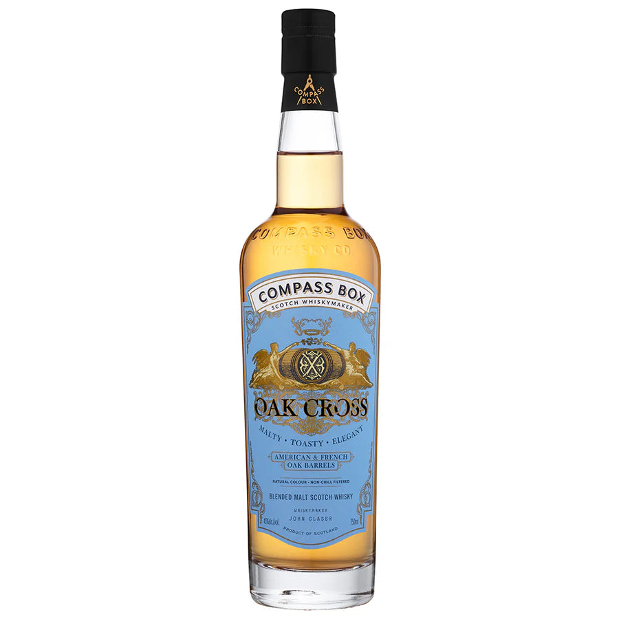 Compass Box Oak Cross Blend Whisky Bottle in the white background