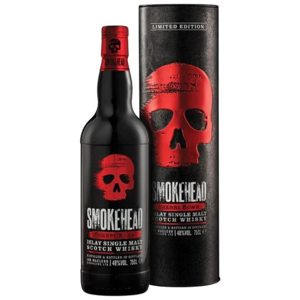 Smokehead Sherry Bomb Whisky bottle and box in the White background