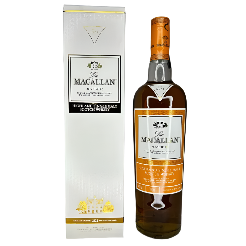 The Macallan Amber bottle and box in the white background.