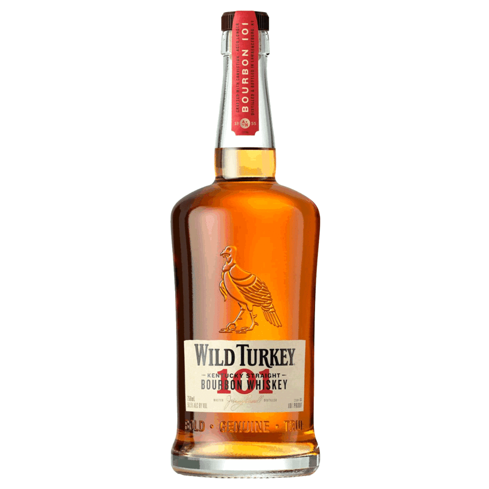 Wild Turkey 101 Bourbon bottle on a white background
