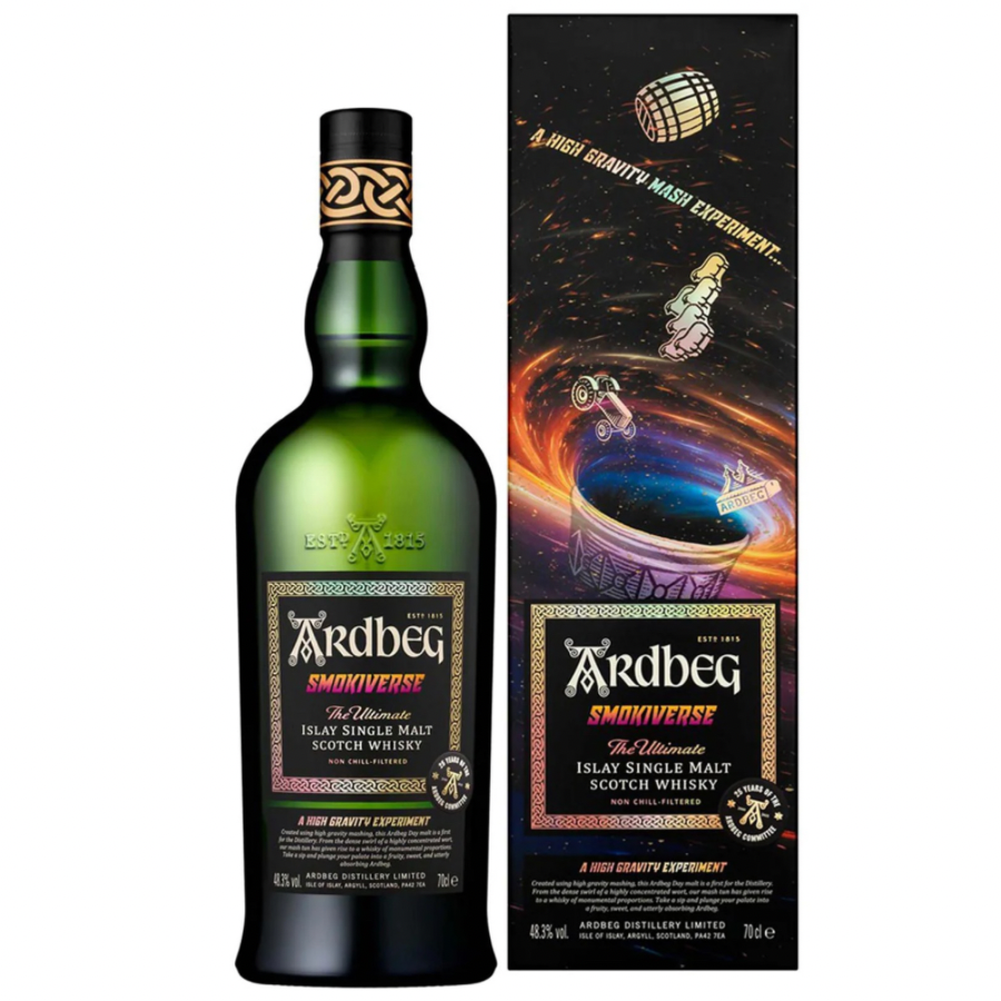 Ardbeg Smokiverse whisky bottle and cosmic box design