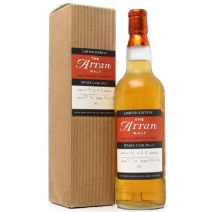 Arran Malt whisky bottle single cask 10years and box on a white background