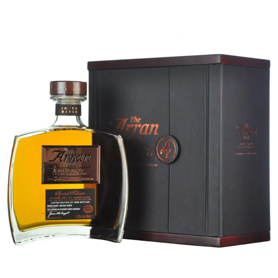 Arran 21st Anniversary 1995–2016 whisky bottle and presentation box