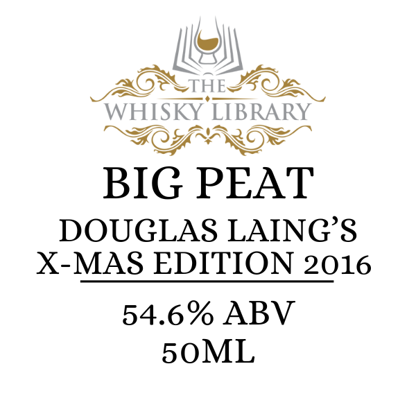 Label for Big Peat Douglas Laing's X-Mas Edition 2016 whisky from The Whisky Library.