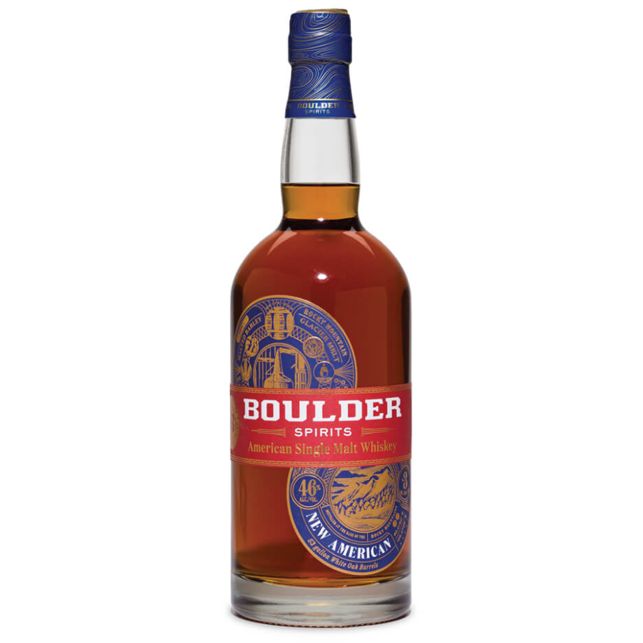 Bottle of Boulder Spirits American Single Malt Whiskey on a white background