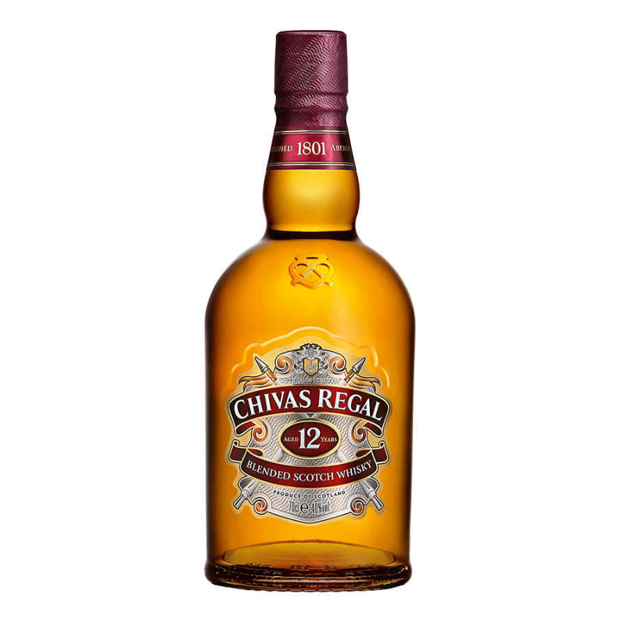 Chivas Regal 12-year-old Blended Scotch Whisky bottle on a white background