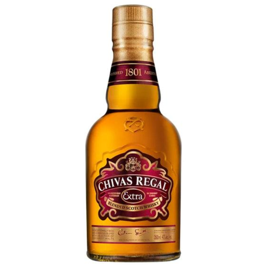 Chivas Regal whisky bottle on a white background
