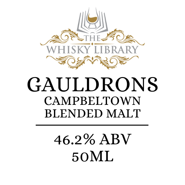 Label for Gauldrons Campbeltown Blended Malt whisky from The Whisky Library on a white background.