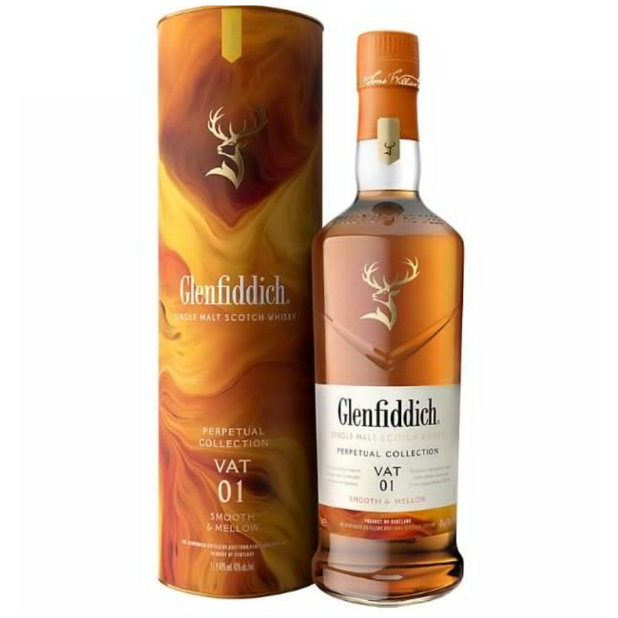Glenfiddich whisky bottle and packaging on a white background