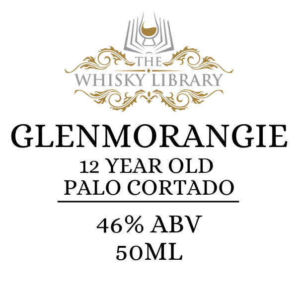 Glenmorangie 12 Year Old Palo Cortado whisky label with branding on a white background