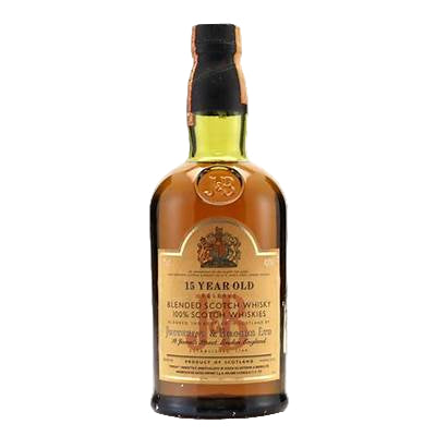 A bottle of J&B 15 Year Old Blended Scotch Whisky with a label showcasing the brand and product details.