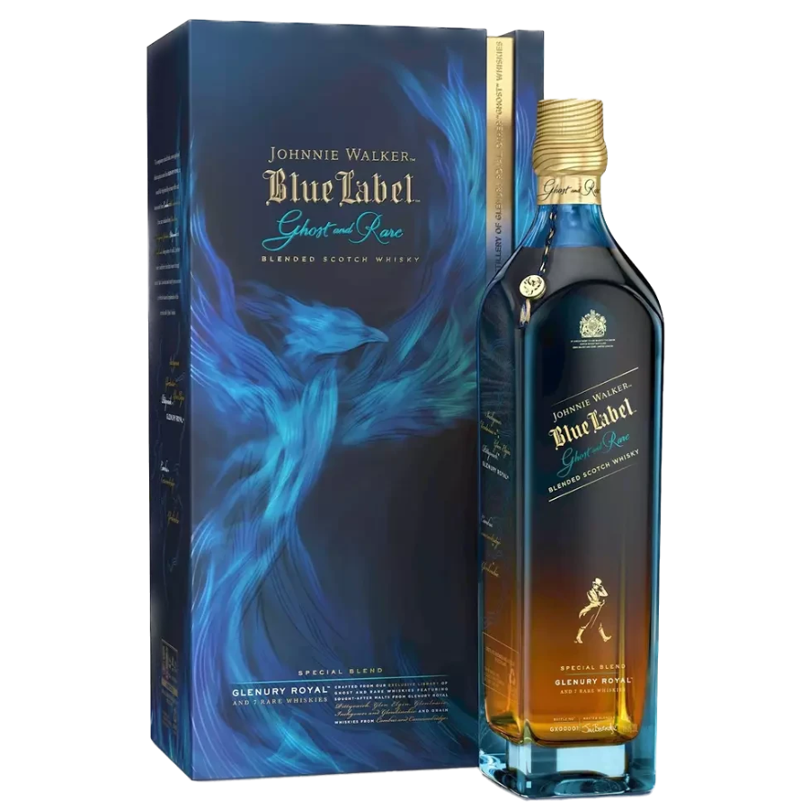 Johnnie Walker Blue Label Ghost & Rare Glenury Royal with box