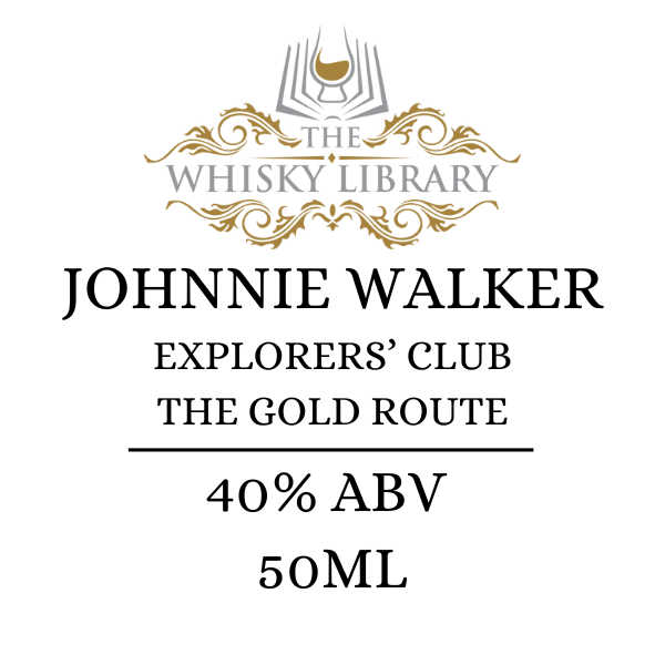Johnnie Walker Explorers' Club The Gold Route label with branding and product details.