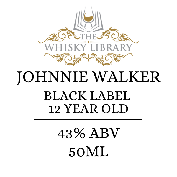 Johnnie Walker Black Label 12 Year Old whisky label from The Whisky Library on a white background.