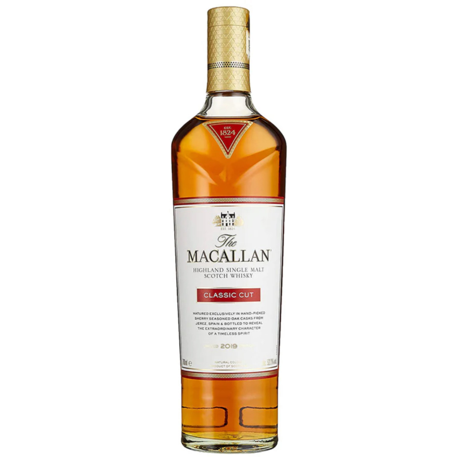 The Macallan classic cut whisky bottle on a white background