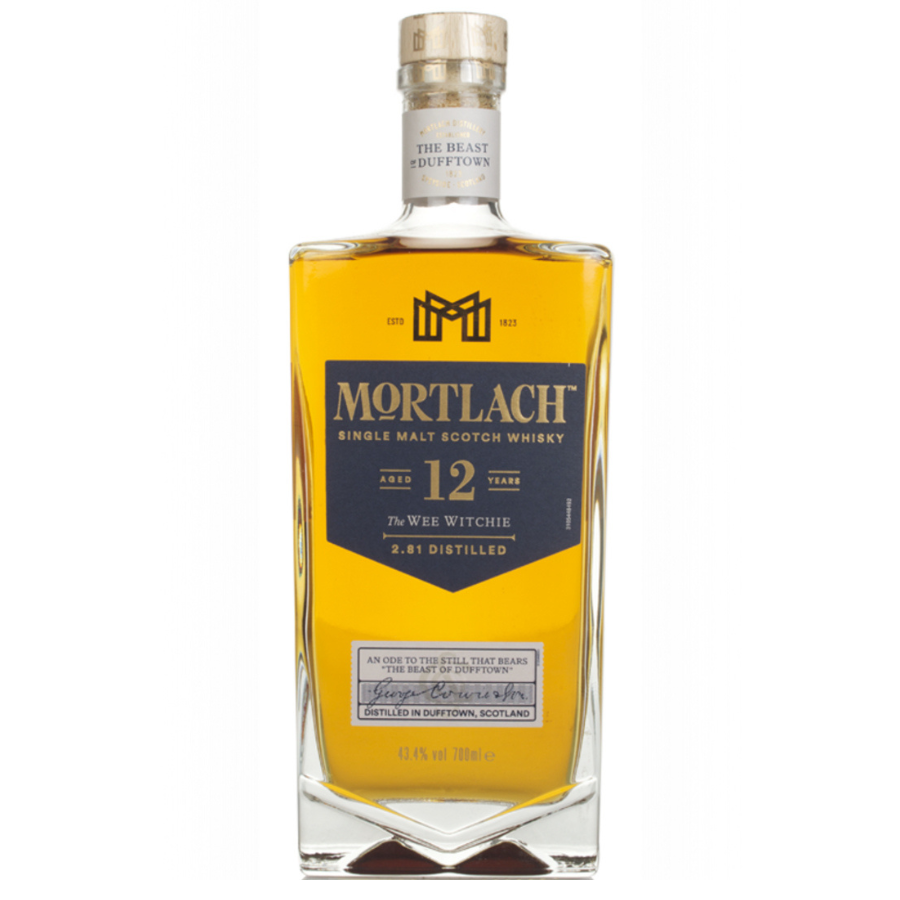 Mortlach 12 Year Old The Wee Witchie with box on a white background