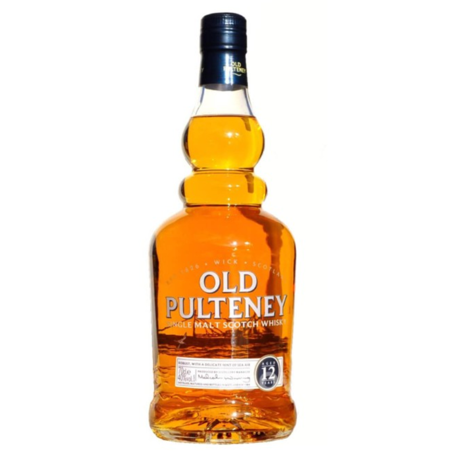 Bottle of Old Pulteney whisky on a white background