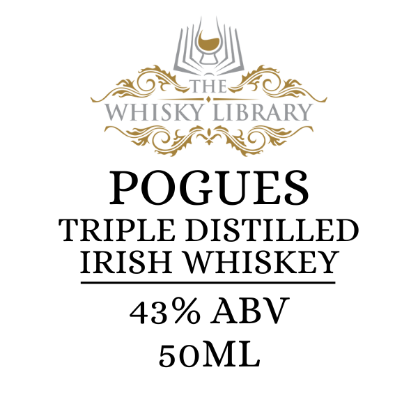 Label of Pogues Triple Distilled Irish Whiskey from The Whisky Library on a white background