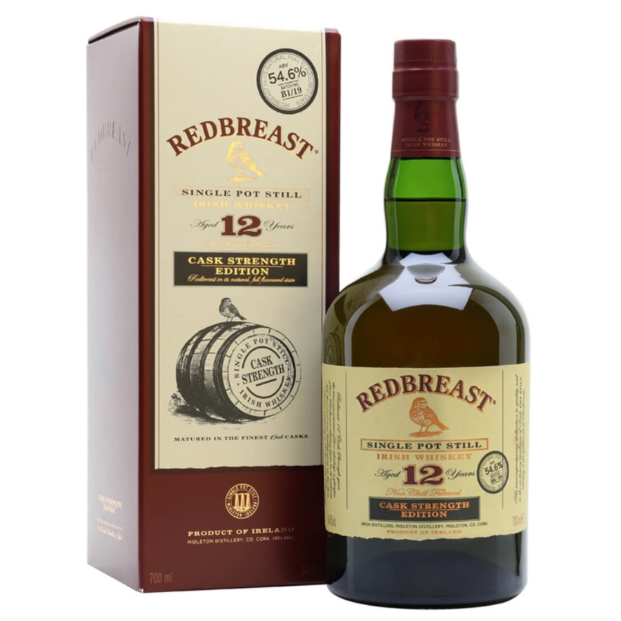 Redbreast whiskey bottle and box on a white background