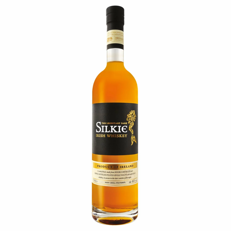 Silkie Irish Whiskey bottle on a white background