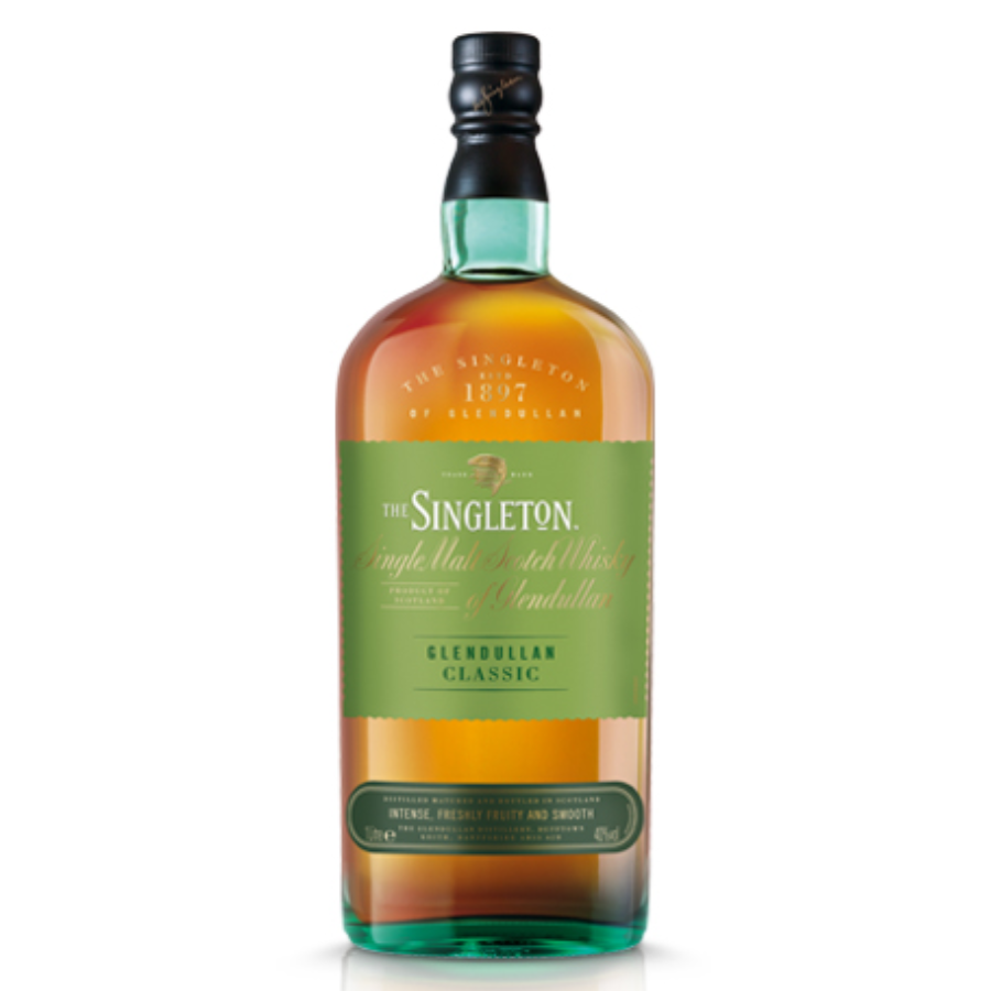 Bottle of The Singleton whisky on a white background