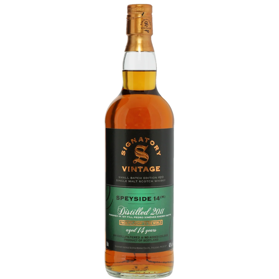 Speyside M 14 Year Old Signatory Vintage Small Batch single malt Scotch whisky bottle at 48.2% ABV