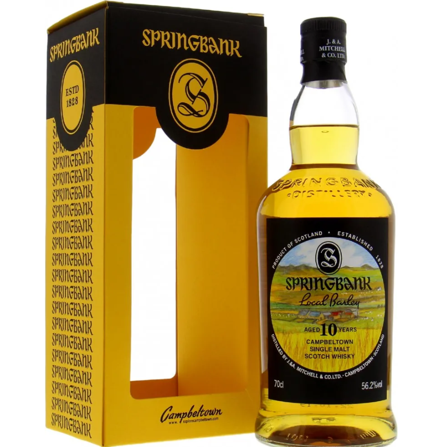 Springbank 10 Year Old Local Barley 2009 with box in the white background