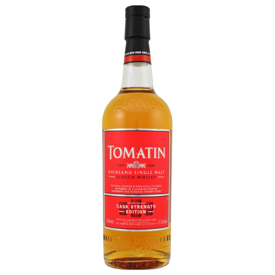 Tomatin Cask Strength with box on a white background