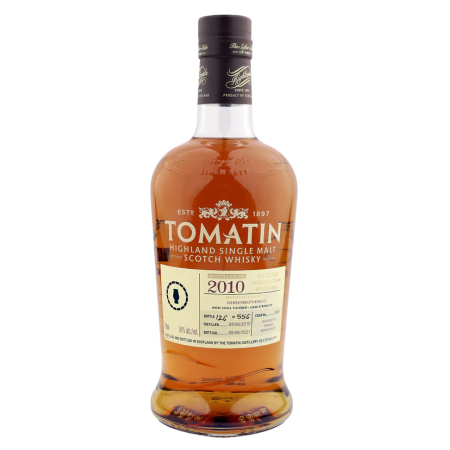 Tomatin Highland Single Malt Scotch Whisky bottle on a white background