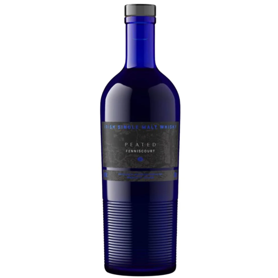 Blue Waterford Peated Fenniscourt 1.1 whisky bottle on a white background