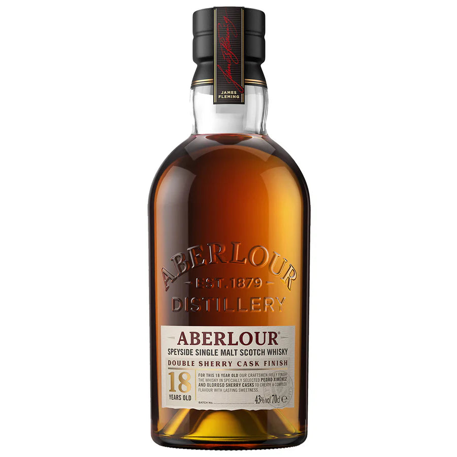 Aberlour 18 Double Cask Sherry Single Malt Scotch Whisky bottle in the white background