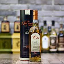 Arran 10 Year old bottle and box in the bar back ground