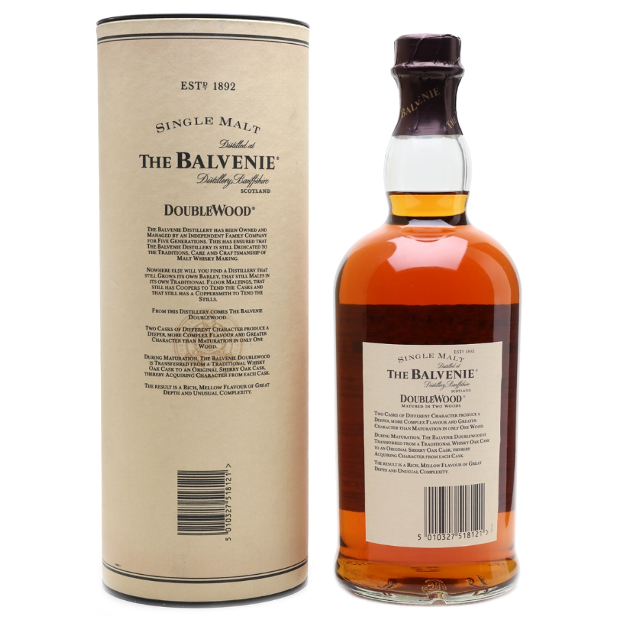 Balvenie DoubleWood 12 Year Old 1990s 1L bottle with original presentation box, descirption on the back of label. 