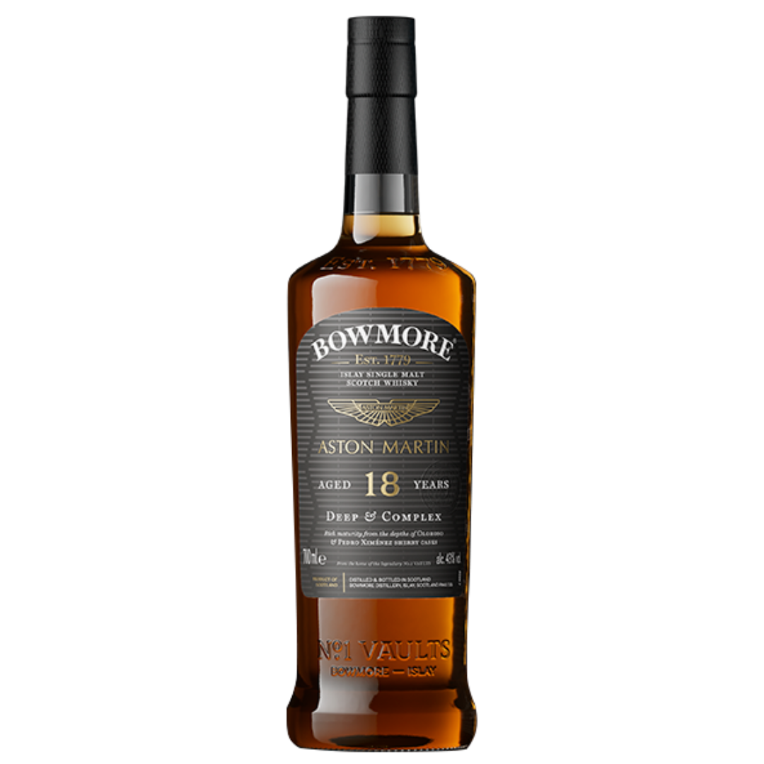 Bowmore 18 Aston Martin Edition 9 bottle in the white background