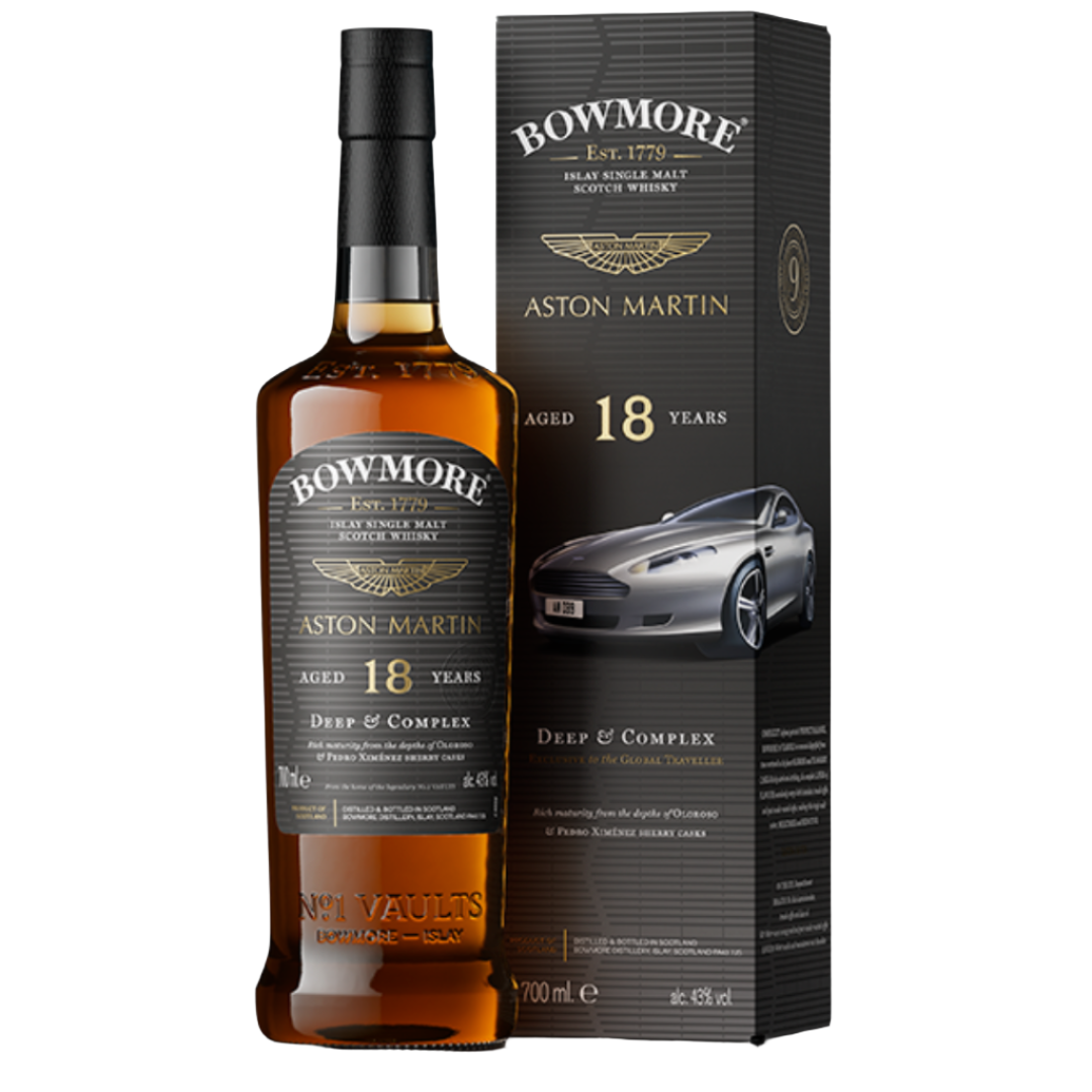 Bowmore 18 Aston Martin Edition 9 box bottle in the white background