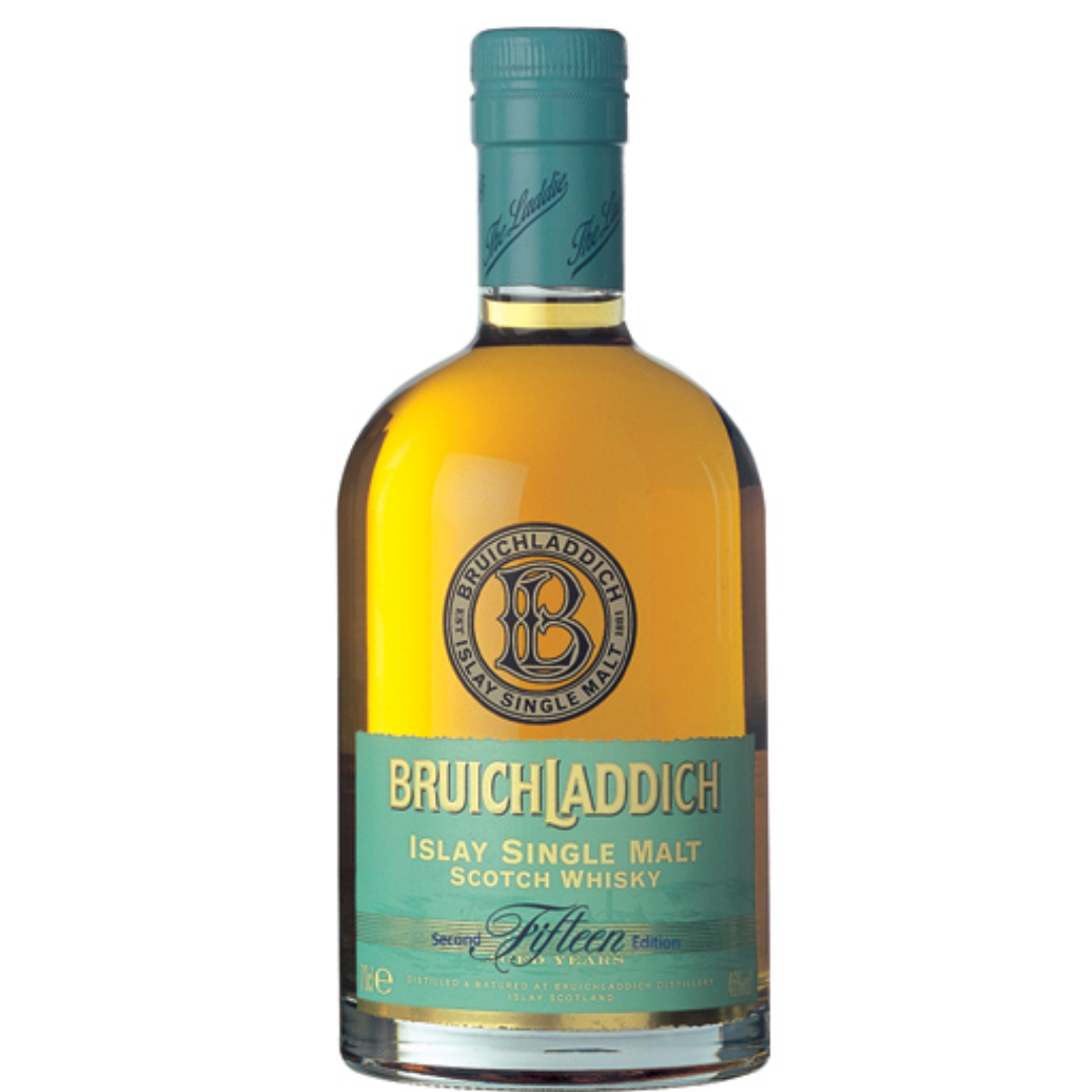 Bruichladdich 15 Old Presentation scotch bottle in the white background
