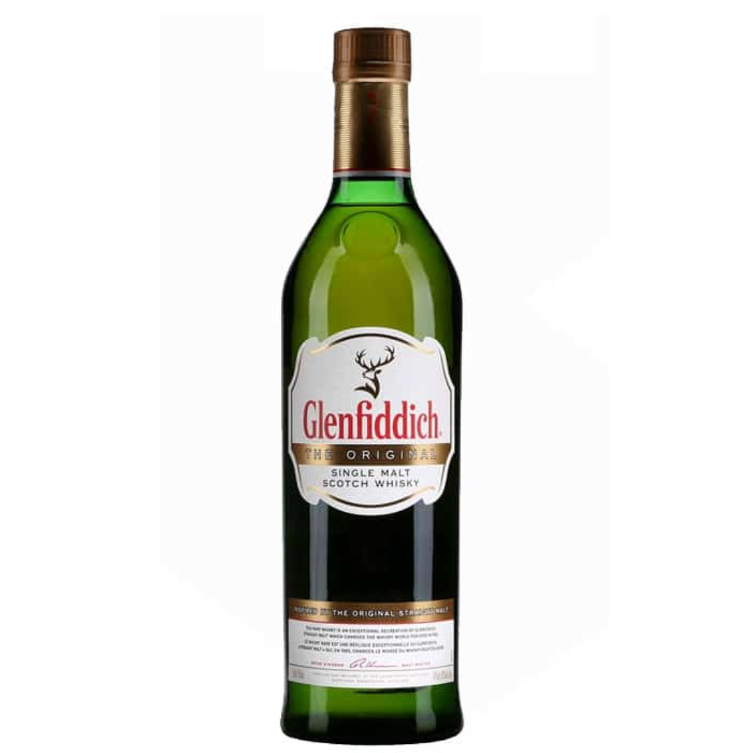 Glenfiddich Original Scotch whisky bottle on the white background.