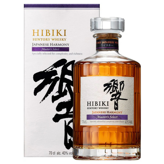 Hibiki Suntory Whisky bottle and packaging on a white background