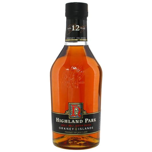 Highland Park 12 Year Old Old Bottling Bottle in the white background.