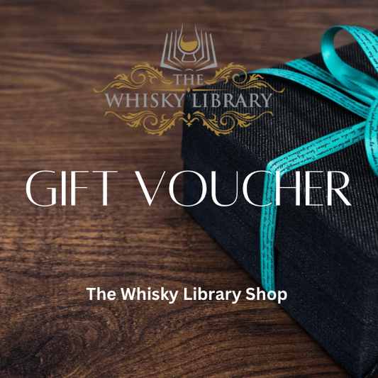 Whisky Library shop gift voucher in the gift box background with logo 