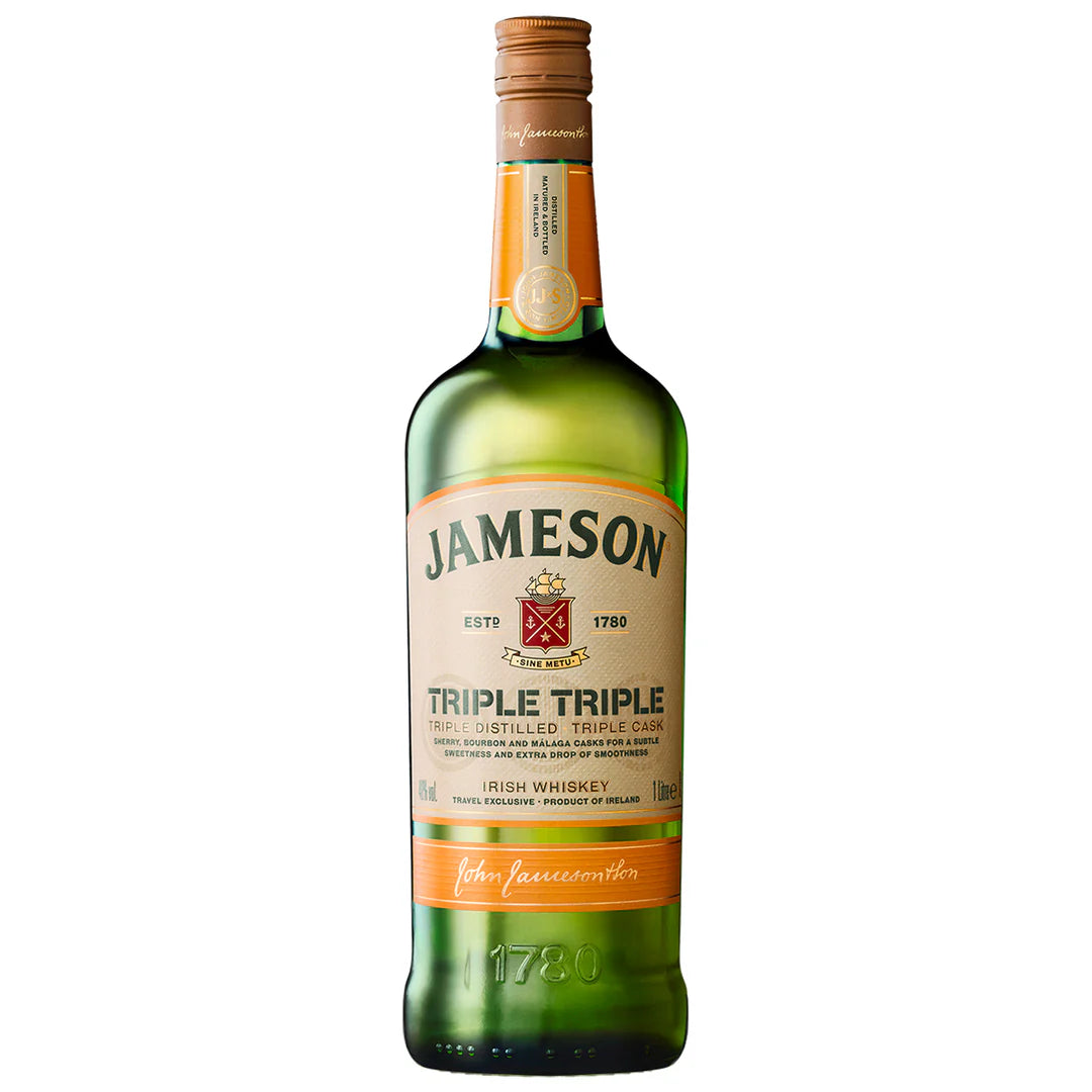 Jameson Triple Triple bottle in the white background.