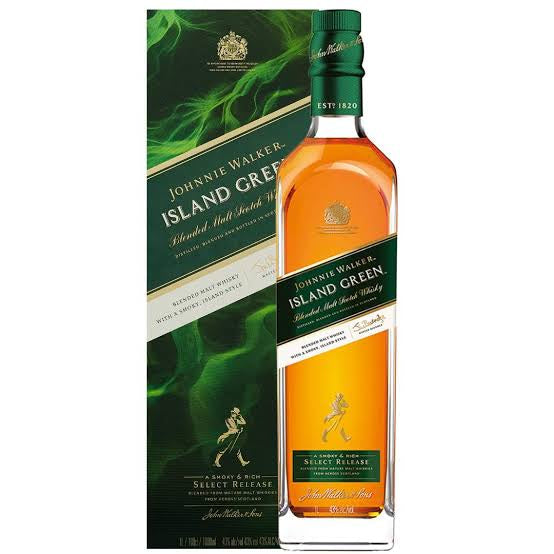 Johnnie Walker Island Green bottle and the box in the white background.