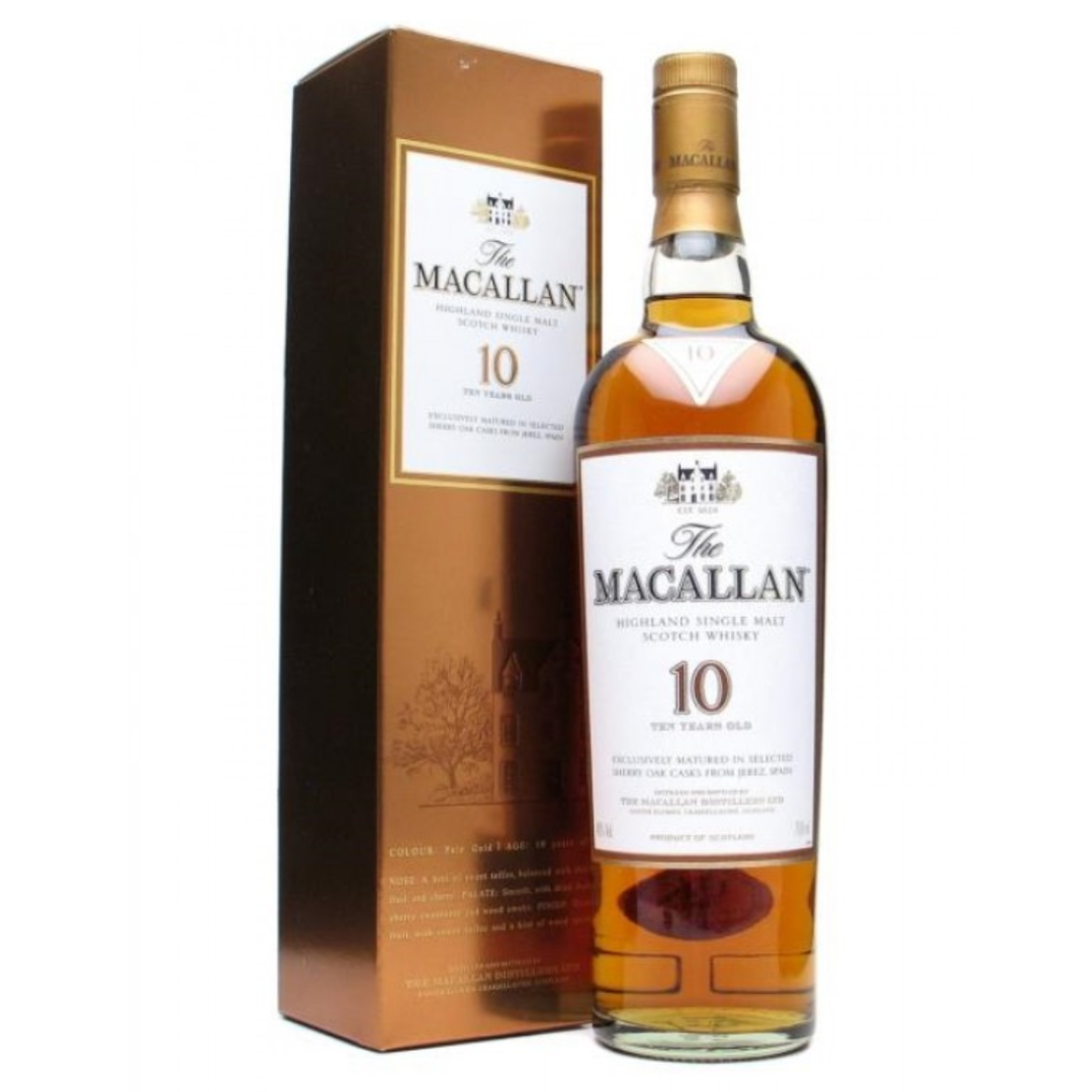 Macallan 10 Sherry Oak Old Presentation in the white background.