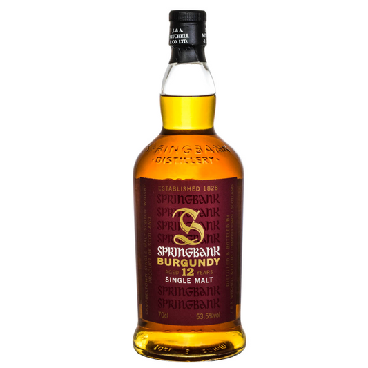 A bottle of Springbank 12 Burgundy single malt Scotch whisky Bottle