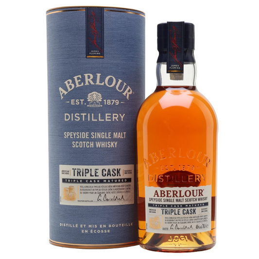 Aberlour triple cask whisky bottle and packaging on a white background