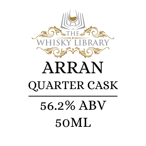Label for Arran Quarter Cask whisky from The Whisky Library on a white background