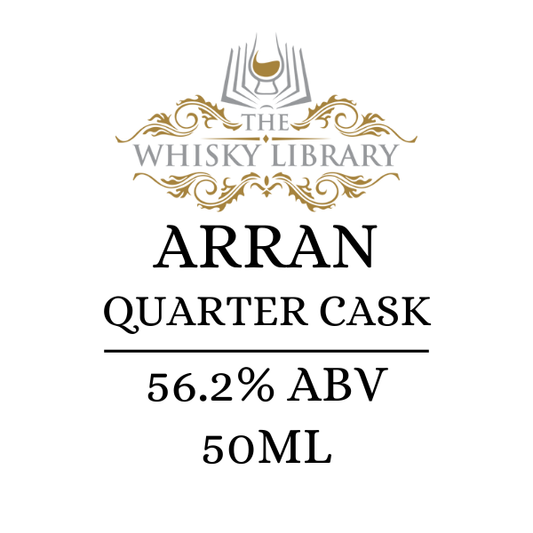 Label for Arran Quarter Cask whisky from The Whisky Library on a white background