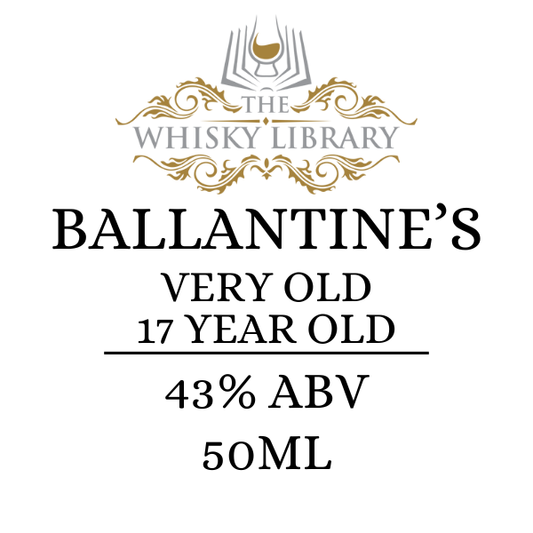 Ballantine's whisky label with branding and product details on a white background