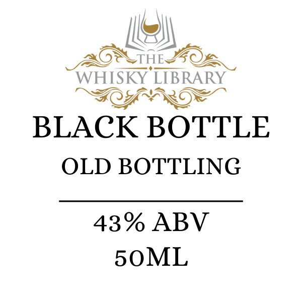 Label for 'Black Bottle Old Bottling' from The Whisky Library with alcohol volume and size information.